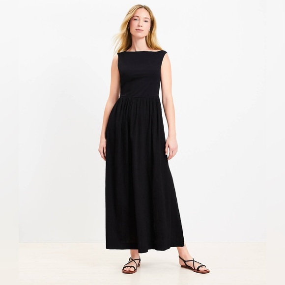 LOFT Dresses & Skirts - LOFT Beach Black Twist Shoulder Maxi Dress